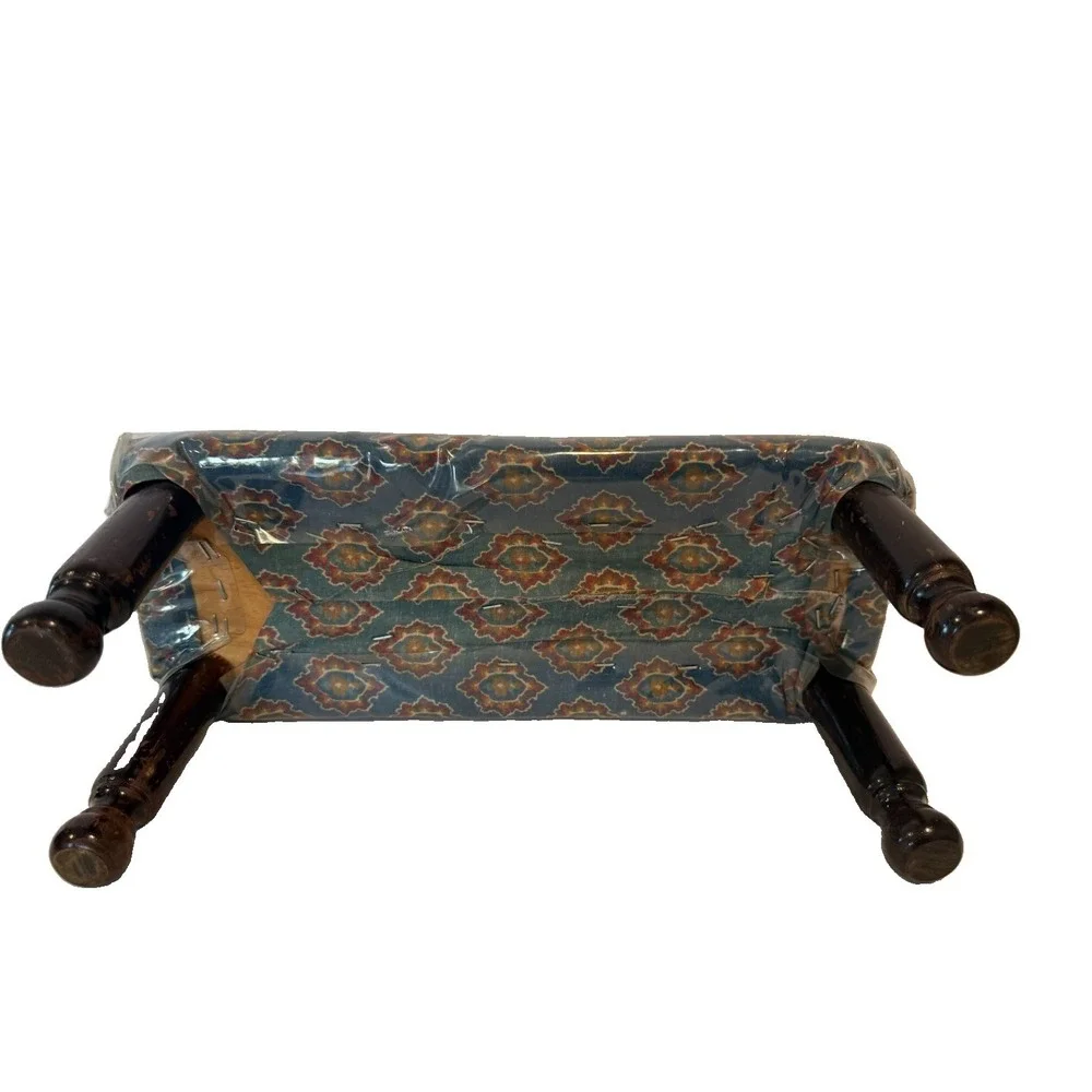 Vintage Small Wood Bench Upholstered Kitchen Shelf Riser Boho Display Stool Mini